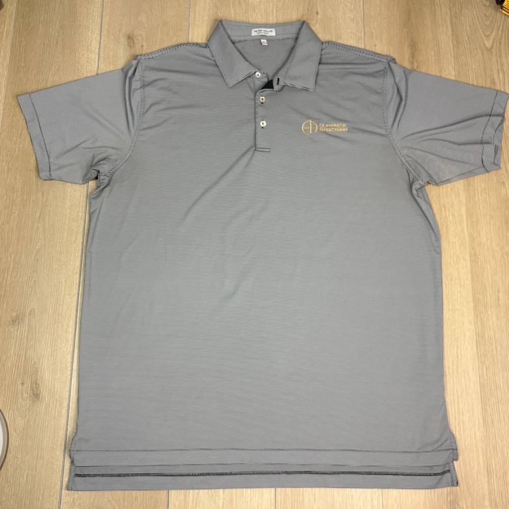 Peter Millar Summer Comfort Polo Shirt Mens XXL Gray Striped Golf‎ Performance